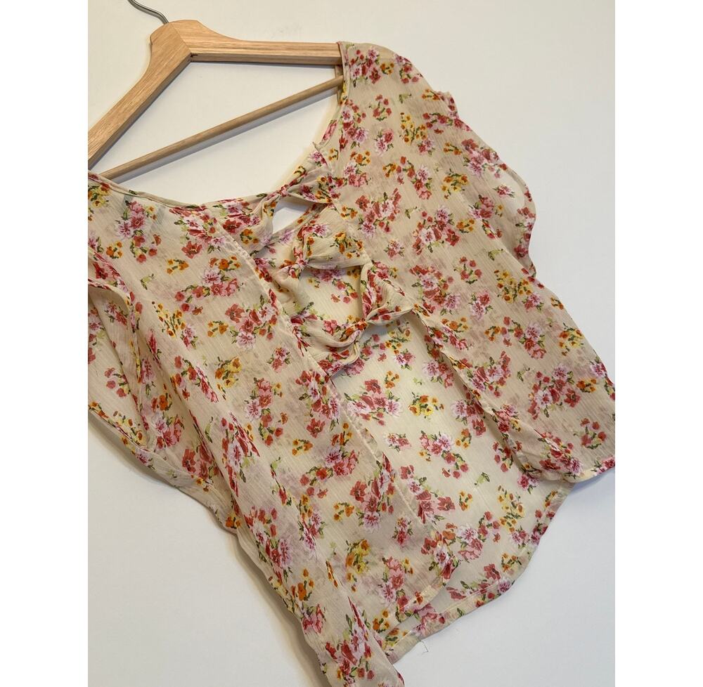 Dots Floral Print Ruffle Sleeve Blouse Size XL